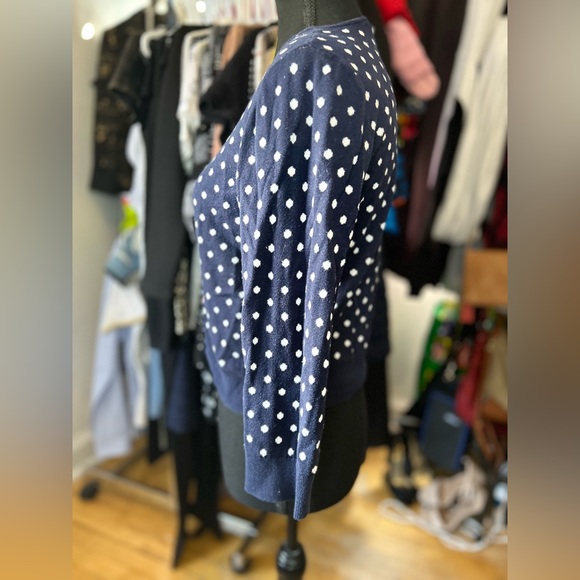 Navy Blue Button Up Cardigan w/ Polka Dots - Small - Picture 4 of 4